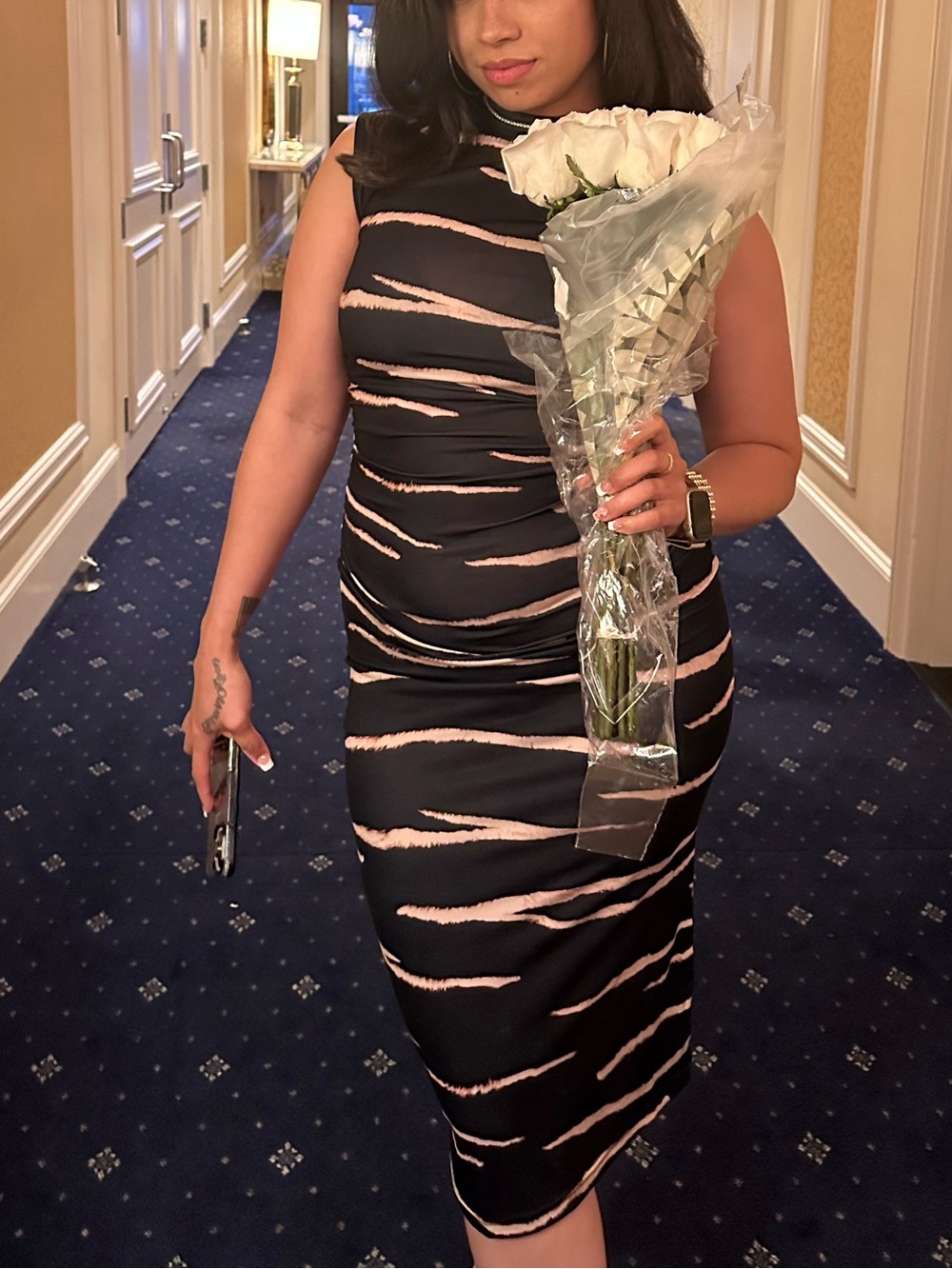 H&M Black Midi Dress with Blush Stripe Detail